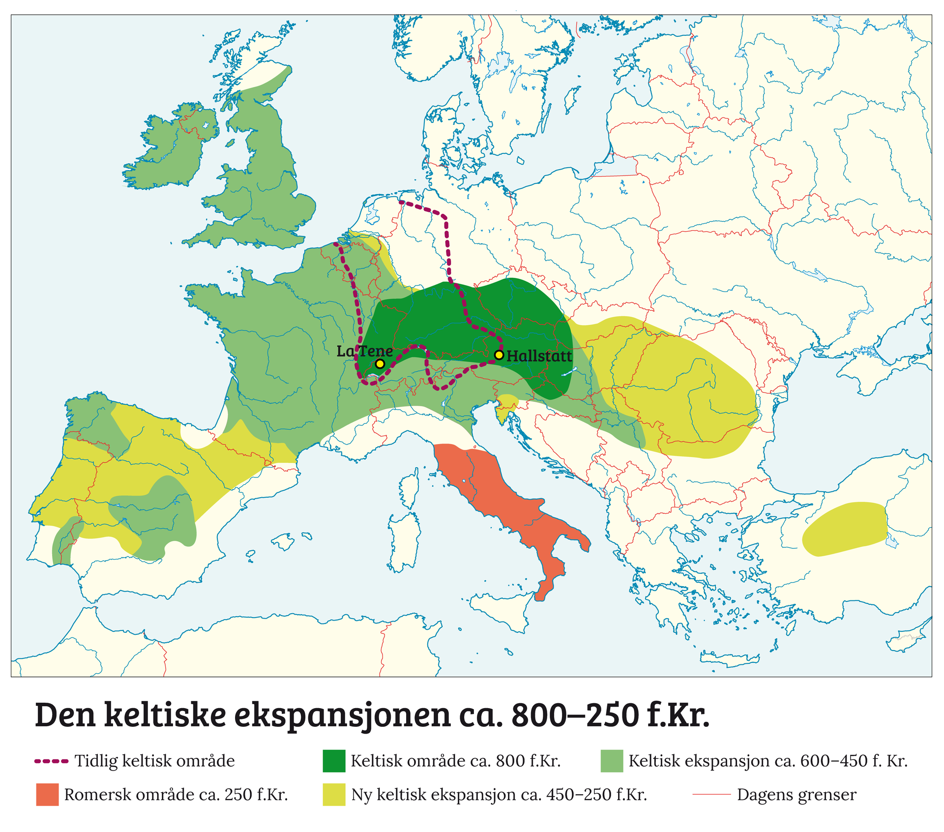 Kart over Europa som viser Keltisk ekspansjon.