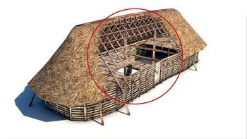 Dette er en digital rekonstruksjon av et&amp;#160;toskipet hus fra Kvåle. Det heter toskipet, fordi den indre stolperekken deler huset i to avdelinger. Les mer om husene i bronsealderen . Foto: Ragnar L. Børsheim/Arkikon