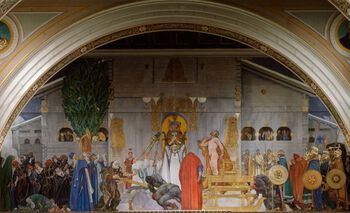 Maleriet Midvinterblot er den svenske kunstneren Carl Larssons (1853–1919) versjon av blotet av kong Domalde.&amp;#160;Snorre Sturlason forteller&amp;#160;at da ikke vanlige menneskeofringer gjorde slutt&amp;#160;på gjentatte uår, besluttet undersåttene til slutt å ofre kongen.&amp;#160;Les mer om de brutale sidene av samfunnet i middelalderen og den begynnende velferden . Foto: Nationalmuseum, Stockholm