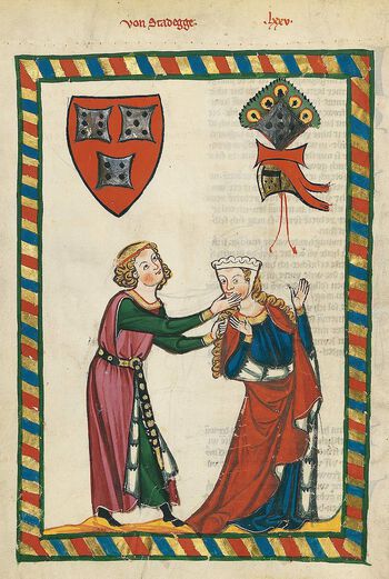 Les om hvordan seksualiteten gjerne var nært knyttet til maktforhold i høymiddelalderen. Fra Codex Manesse, Zürich ca. 1300,&amp;#160; CC BY-SA 3.0 DE