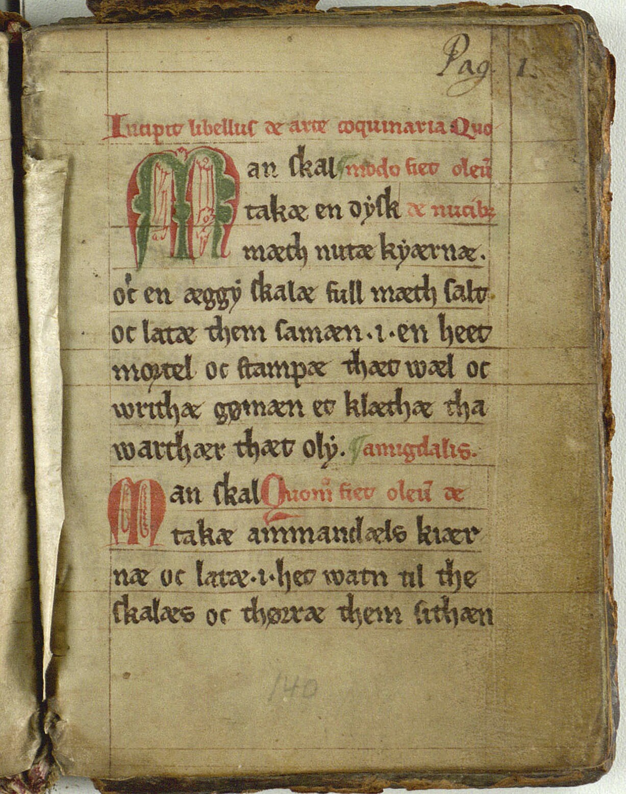 Den eldste kokeboken i Norden. Bilde av en side med oppskrift på valnøttolje