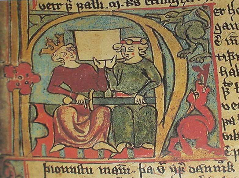 to menn i et manuskript fra middelalderen