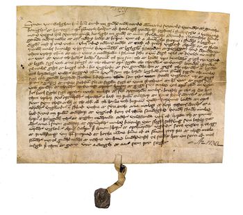 Dette provsbrevet ble skrevet av en fogd for høvedsmannen på Akershus i 1432. Et provsbrev var resultatet av en sysselmanns etterforskning, og gjer­nings­mannen måtte ta med dette brevet til kongen for å kunne motta landstvistbrev og bøter og slik gjøre opp for seg. Alternativet var å bli erklært morder og dermed lyst fredløs. Les mer om konfliktløsning blant bønder&amp;#160;i&amp;#160;senmiddelalderen .&amp;#160;Foto: Riksarkivet