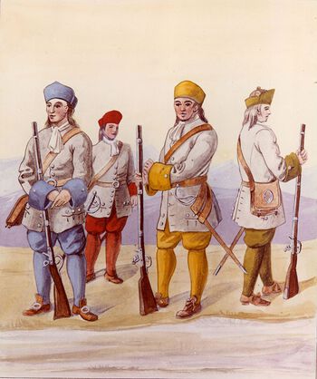 På slutten av 1600-tallet&amp;#160;var Norge blant&amp;#160;de landene i Europa med høyest andel av befolkningen utskrevet til militærtjeneste. Men&amp;#160; hvor militarisert var egentlig&amp;#160;Danmark-Norge? &amp;#160;Tegning fra 1697. Foto: Forsvarsmuseet