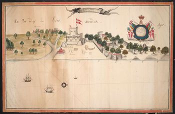 «Castellet Dansbor og Festningen Tranquebar», kart tegnet i 1730. På kartet får man oppgitt at dette er «En part udaf den Coromandelske kyst». Denne betegnelsen ble brukt om den sydøstlige kystlinjen på det indiske subkontinentet, et område de europeiske statene hadde kjempet om å få dominere fra 1500-tallet og frem til India ble britisk koloni i 1858. Les om&amp;#160; Norges forhold til&amp;#160;verden utenfor i tidlig-moderne tid .&amp;#160;Foto: Det Kongelige Bibliotek, København