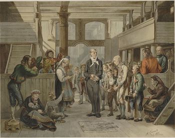 «En Catechisation», reproduksjon av maleri av Adolph Tidemand (1814–1876). I 1736&amp;#160;ble konfirmasjonsordningen innført. Og&amp;#160;for å konfirmeres, måtte barna først&amp;#160;ha lært om kristendommen. Les mer om konfirmasjonens rolle i etableringen av&amp;#160;en allmueskole i Norge .&amp;#160;Foto: Nasjonalbiblioteket