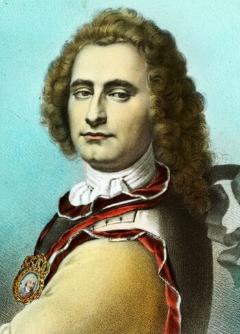 Et av de mest kjente portrettene av Tordenskiold ble malt av den tyske maleren Balthasar Denner (1685–1749) i 1719. Her ser vi en håndkolorert versjon av portrettet. Les om rabagasten og geniet Peter Wessel Tordenskiold .&amp;#160;Foto og kolorering: Severin Worm-Petersen/Norsk Teknisk Museum/ CC BY-SA