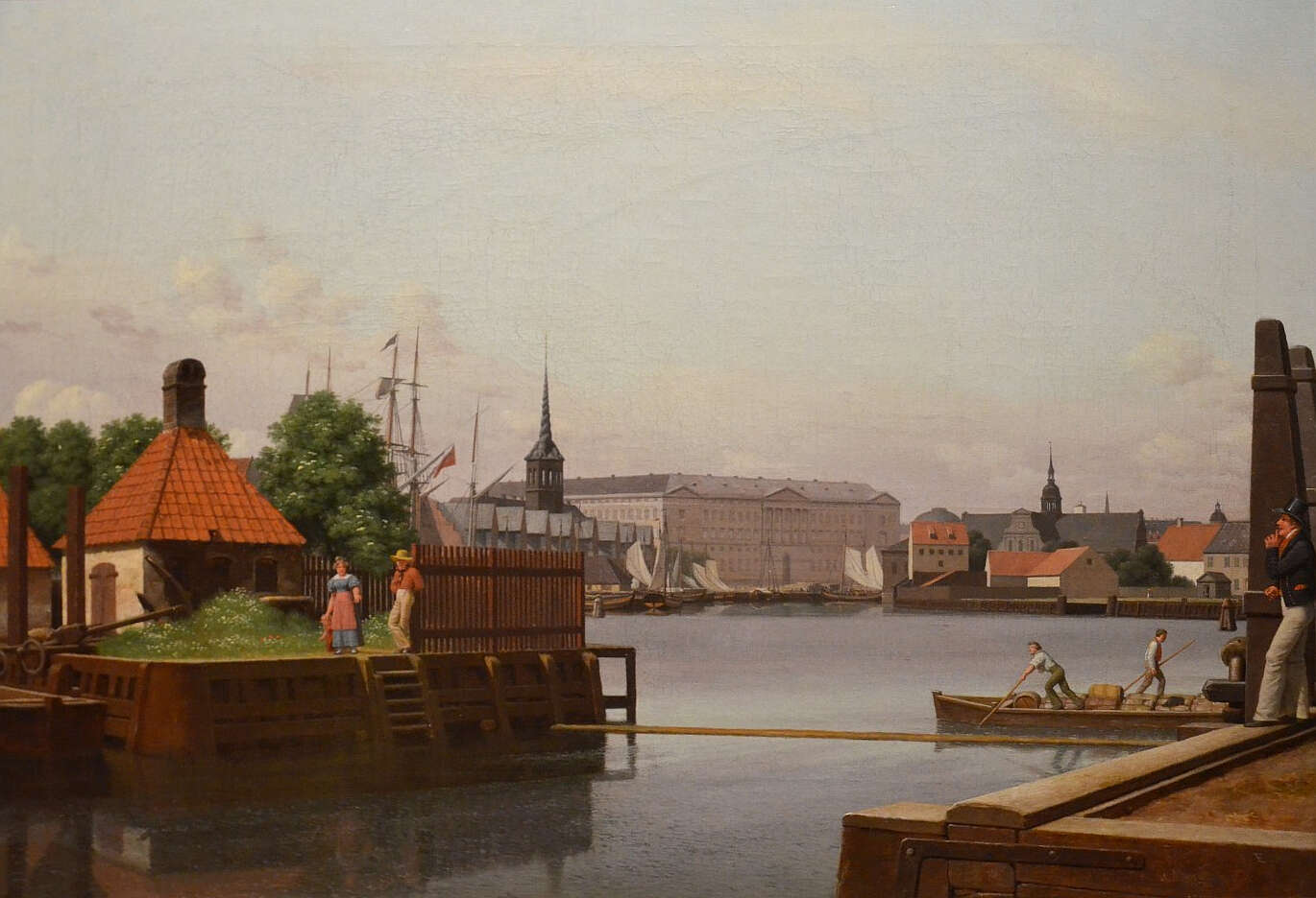 Maleri som viser havneområde i København