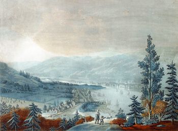 Utsikt over Drammen fra Kobberviksdalen. (C. A. lorentzen)-Johan Georg Haas. Les mer om hvordan europeisk krigføring og norsk nøytralitet førte med seg gode handelsforhold, og hvordan dette snudde&amp;#160;under napoleonskrigene . Foto: Galleri Bygdøy Allé