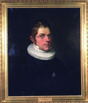 Nicolai Wergeland, Henrik Wergelands far, var blant de som argumenterte mot at jøder skulle få adgang til riket på Eidsvoll i 1814. Henrik Wergeland omtalte Grunnloven som «den intoleranteste» med tanke på religionsbestemmelsene. Les mer om religionstvangen i Norge etter 1814 . Foto: Eidsvoll 1814-samlingen/ CC PDM