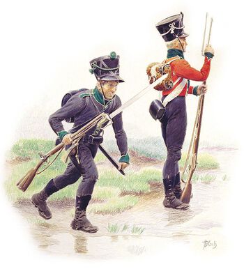Norske uniformer i 1814, illustrert av Andreas Bloch (1860–1917). Les om krigen i 1814 .&amp;#160;Foto: ukjent/Falt i det fri&amp;#160;