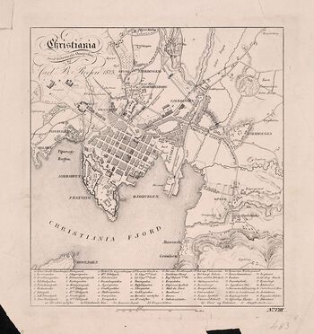 Dette er Carl B. Roosens kart over Christiania fra 1843, et tidspunkt hvor byen akkurat hadde passert&amp;#160;Bergen i&amp;#160;innbyggertall.&amp;#160;Les mer om Christiania som hovedstad i Norge på&amp;#160;1800-tallet .&amp;#160;Foto: Nasjonalbiblioteket, kartsamlingen/ CC PDM