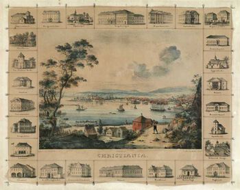 Her er Christiania sett fra Ekeberg, illustrert av Peder Christian Frederik i&amp;#160;1835. I løpet av 1800-tallet ble Christiania&amp;#160;både&amp;#160;landets største eksportby og importby – byen&amp;#160;var i voldsom vekst .&amp;#160;Foto: Oslo museum, byhistorisk samling/ CC BY-SA