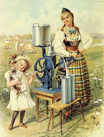 Reklameplakat frå ca. 1900 som marknadsfører ei av svensken Gustav de Laval si store oppfinningar frå slutten av 1800-talet: mjølkeseparatoren. Les meir om mjølkeseparatoren si rolle i norsk landbruk her . Kunstnar: ukjent/Alfa Lavals arkiver