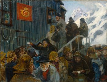 For fiskerne i Lofoten var brev hjemmefra en stor begivenhet. Les mer om postverkets storhetstid, 1850–1920 . Maleri av Christian Krohg (1852–1925).&amp;#160;Foto: O. Væring Eftf AS