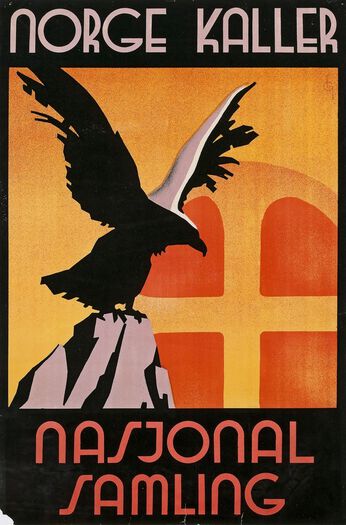 Nasjonal Samling ble stiftet i 1933. Dette er en reklameplakat for partiet fra 1935. Les mer om høyreradikalisme i Norge i mellomkrigstiden . Foto: Nasjonalmuseet for kunst, arkitektur og design/ CC BY-NC