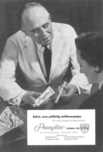 Reklame for prevensjon, ca. 1955. Les mer om prevensjonsrevolusjonen i Norge . Foto: Norsk Teknisk Museum