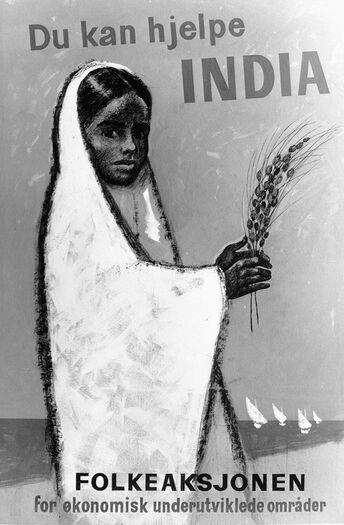 Plakat for India-hjelpen, 1953. Les mer om Indiafondet, begynnelsen på&amp;#160;norsk bistandshjelp .&amp;#160;Foto: NTB scanpix