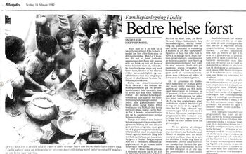 Faksimile av Aftenposten 16. februar 1982. Les&amp;#160;om hvordan Norge ble en tidlig forkjemper for&amp;#160;befolkningskontroll .&amp;#160;CC pdm
