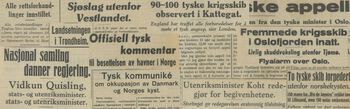 Kollasje av avvisoverskrifter i Nationen 9. og 10. april 1940. Kollasje: Norgeshistorie.no
