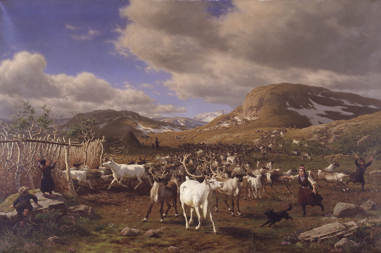 Maleri av reinsdyr på beite