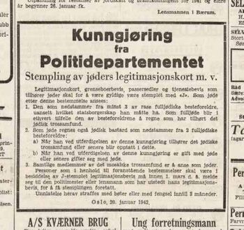 Annonse i Aftenposten , torsdag morgen 22. januar 1942, s. 9.